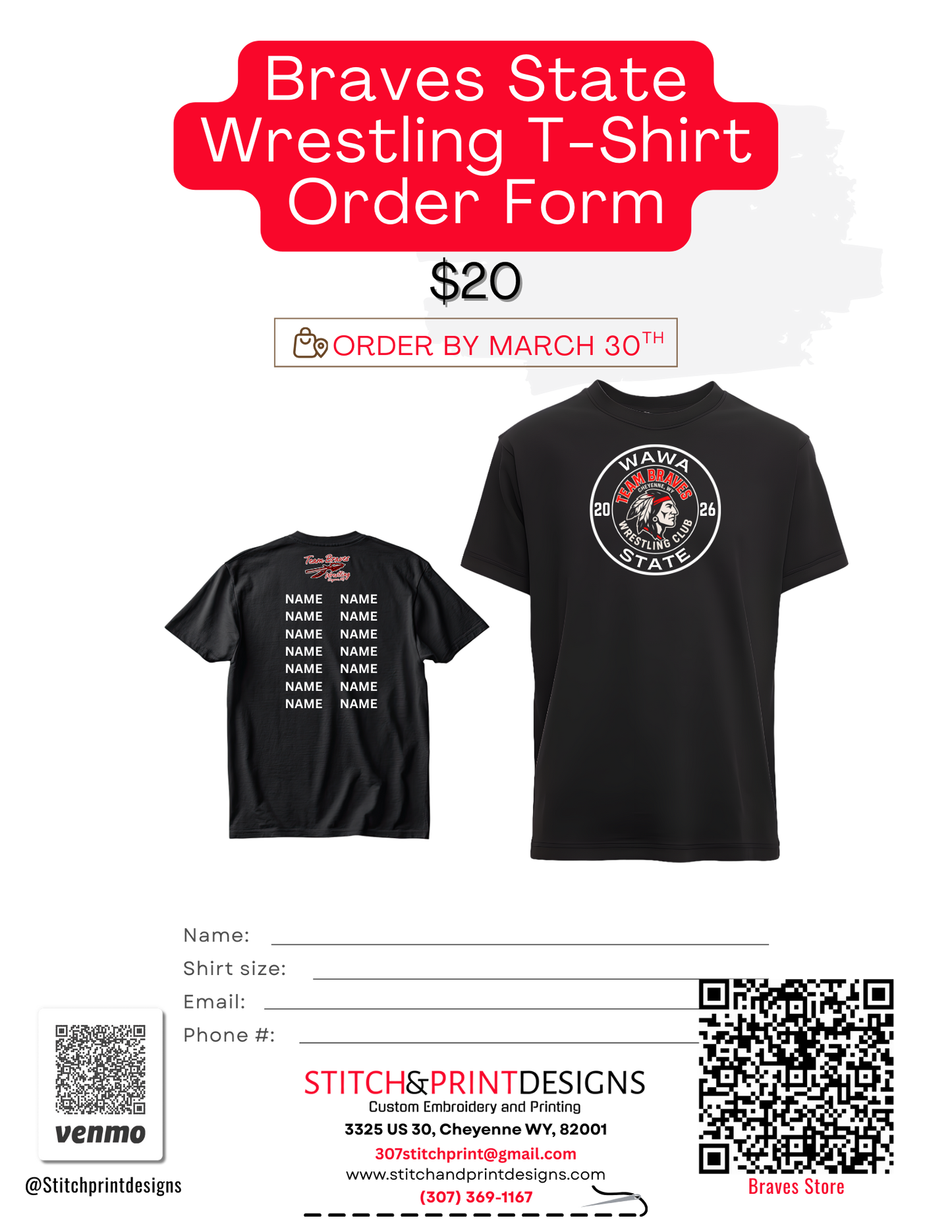 2026 Braves Wrestling State T-Shirt